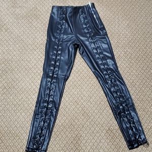 Pleather lace up leggings